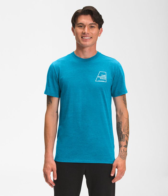 Camiseta The North Face Hombre Manga Corta Logo Marks Tri-Blend Azules - Peru 30169OTKQ